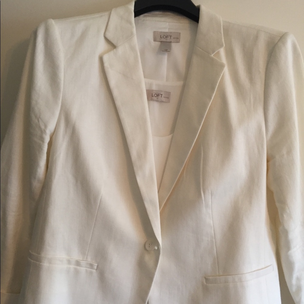 Loft Linen/cotton blazer with camisole and skirt.